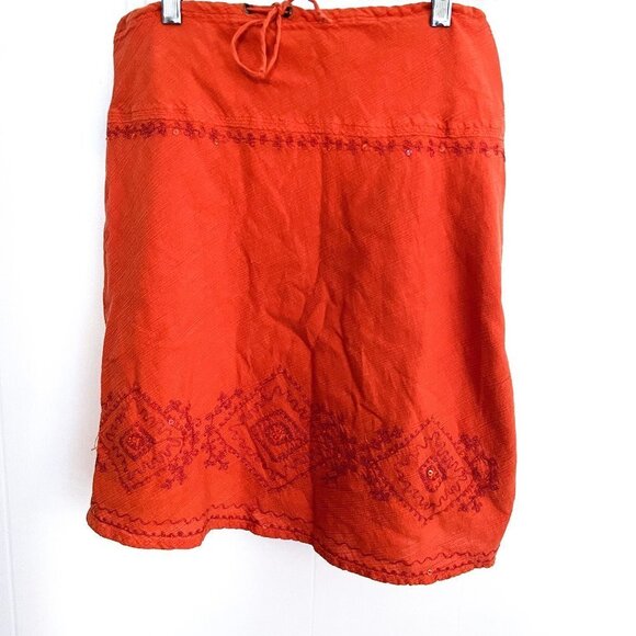 St John's Bay Orange Embroidered 100% cotton boho A line skirt Medium - Picture 2 of 9